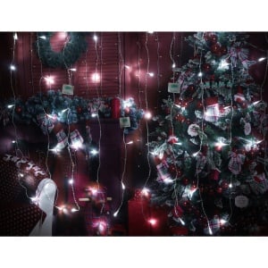 Instalatie Craciun, Tip Perdea, IP44, 17 m x 1 m, 1020 LED-uri, Alb rece, 8 jocuri de lumini, Transformator, Interconectabila, Prelungitor 5 m inclus, Fir transparent, Interior/ Exterior, Flippy - Img 5