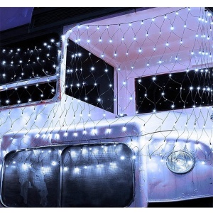Instalatie Craciun, Tip Plasa, 1.5 m x 1.5 m, 120 LED-uri, Alb rece, 8 jocuri de lumini, Transformator cu telecomanda, Interconectabila, Prelungitor 5 m inclus, Fir transparent, Flippy - Img 2