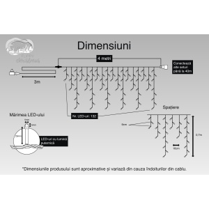 Instalatie Craciun Turturi, IP44, 4 m, 132 Led-uri ,Perdea Franjurata, Alb rece, 8 jocuri de lumini, Transformator 31 V, Putere 9 W, Interconectabila, Interior/Exterior, Prelungitor 3 m inclus, Fir Transparent, Flippy - Img 4