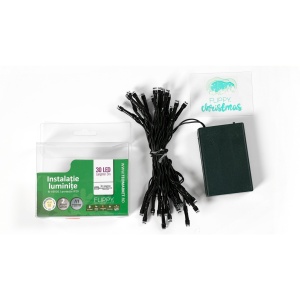 Instalatie de Craciun cu Baterii Tip Liniar, 2 jocuri de lumini, Fir Verde 3 m 30 LED -uri, Alb Cald - Img 4
