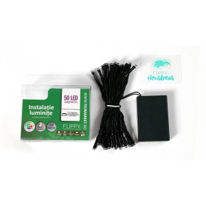 Instalatie de Craciun cu Baterii Tip Liniar, 2 jocuri de lumini, Fir Verde 5 m 50 LED -uri, Multicolor - Img 4