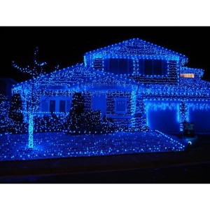 Instalatie de Craciun cu Baterii Tip Liniar, 2 jocuri de lumini, Fir transparent 1 m 10 LED -uri, Albastru - Img 1