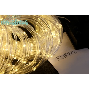 Instalatie luminoasa de Craciun tip furtun luminos, 300 LED-uri, 32 metri lungime, 8 programe, 2 metri prelungitor, sarma din cupru, incarcare solara, alb cald, Flippy - Img 5