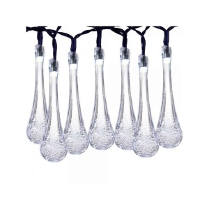 Instalatie Solara 6 m, 28 Led-uri cu Ornament tip picatura de apa, Liniara, Fir negru, Alb Rece - Img 1