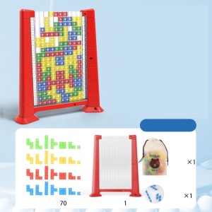 Joc de inteligenta Tetris puzzle tangram Flippy, 70 de piese multicolore, 3D, montessori, interactiv, din plastic, zar inclus, sac depozitare piese, varsta peste 6 ani, 23 x 19.8 x 5 cm, cadru rosu - Img 3