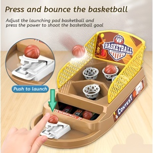Joc de Masa Mini Baschet Interactiv pentru Copii, Flippy, 4 Cosuri, 3 Mingi Incluse, 23.5x11.5x14 cm, Maro - Img 6