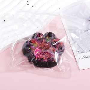 Jucarie Antistres Squishy, Flippy, cu Revenire Lenta, Model Labuta de Pisica cu Sclipici, 6.5x6 cm, 60g, Ambalaj Transparent, Roz-Negru - Img 6