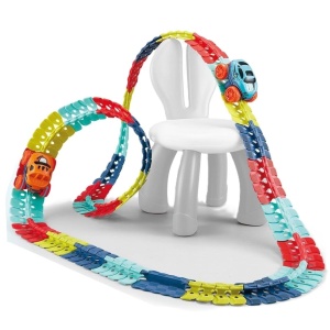 Jucarie de Constructie RollerCoaster, Flippy, 138 de Piese, 41.5x31x7 cm, cu Masini, Multicolor - Img 1