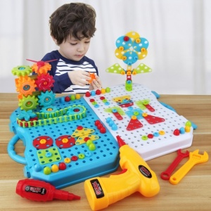 Jucarie Educativa Si Interactiva, Flippy, Set De Constructie Puzzle Din ABS Cu Bormasina Pentru Dezvoltatea Creativitatii Si A Indemanarii 2D si 3D, Valiza, +3, 31x7x25 cm, 336 Piese - Img 4