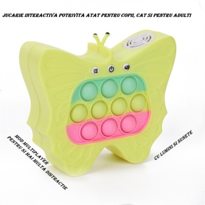 Jucarie Interactiva Tip Consola pentru Copii, Flippy, Diferite Moduri de Joc, 120 Nivele, Material ABS/silicon, cu Nivele, Sunete si Lumini, 12 x 5.5 x 13.5 cm cm, Model Fluture, Galben - Img 4