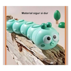 Jucarie mecanica pentru copii Flippy, omida haioasa, cu cheita, distractiva, se taraste, se misca, 15 x 4 cm, verde - Img 3