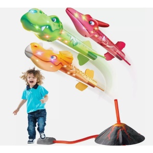 Jucarie pentru Copii, Flippy, Lansator de Rachete cu Piciorul, un Singur Lansator, 3 Rachete Donozauri cu Lumini, 30 cm Inaltime, Model Vulcan, Multicolor - Img 5
