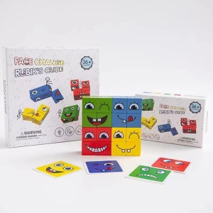 Jucarie pentru copii montessori Flippy, cub din lemn, asamblare fete, 64 de carti distractive, pentru baieti si fete, varsta +3 ani, educativ, multicolor - Img 2