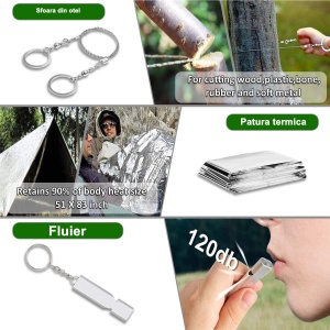 Kit supravietuire multifunctional Flippy, Instrumente profesionale, Trusa de Prim-Ajutor, pentru Camping, Drumetii, Aventuri in aer liber, borseta inclusa, model army - Img 9