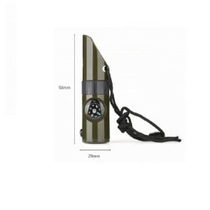 Kit supravieturie Flippy, Fluier multifunctional 7 in 1, pentru drumetii, hiking, lupa, fluier, termometru, depozitare pastile, busola, din material ABS, cu snur, 9,7 x 2,8 cm, verde - Img 6