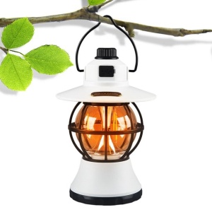 Lampă de camping retro portabilă, Felinar Vintage LED ABS, Acumulator inclus 1200 mAh, reincarcabila, 20 cm inaltime, 3 moduri de iluminare, intensitate reglabila,Lampa portabila pentru cort în aer liber, Alb - Img 4