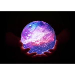 Lampa de veghe in forma de luna cu stele 3D Moon Light, alimentare baterii, stand din lemn inclus, 10 cm, Flippy - Img 5