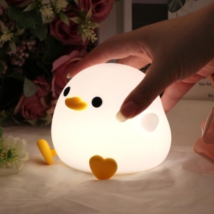 Lampa de Veghe pentru Copii, Flippy, din Silicon, Senzor Tactil, Model Ratusca, Lumina Calda, Timer Automat, Protectie pentru Ochi, Incarcare USB Putere 0.5W, Capacitate Baterie Incorporata 800mAh, 12.2x10.5x9.2 cm, Alb - Img 5