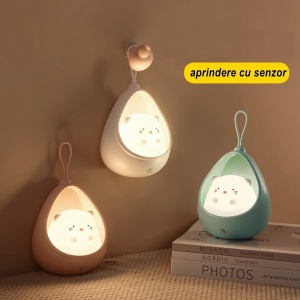 Lampa de veghe portabila cu 2 moduri de functionare Flippy, silicon non-toxic, reincarcabila USB, senzor miscare, alb, iepuras - Img 2