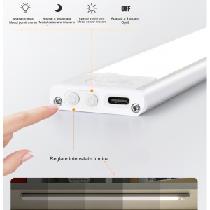 Lampa LED cu Senzor de Lumina si Miscare 20 cm Flippy, Intensitate Reglabila, Suport Magnetic, 34 LED-uri, 71.49lm , Acumulator 450mAh cu Reincarcare prin USB-C, pentru Bucatarie, Hol, Dressing, Garaj - Img 3