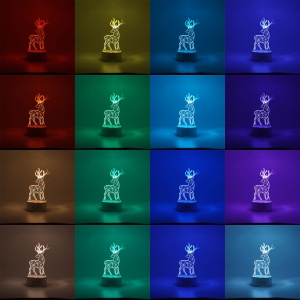 Lampa LED decorativa, Flippy, 3D, Cerb, cu telecomanda, doua moduri de alimentare USB si baterii, 20 cm inaltime, din material acril si lumina multicolora, alb - Img 2