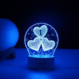Lampa LED decorativa, Flippy, 3D, cu text "I love you", doua moduri de alimentare USB si baterii, 20 cm inaltime, din material acril si lumina multicolora, alb - Img 3