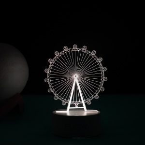 Lampa LED decorativa, Flippy, 3D, Roata Panoramica, cu telecomanda, doua moduri de alimentare USB si baterii, 20 cm inaltime, din material acril si lumina multicolora, alb - Img 3