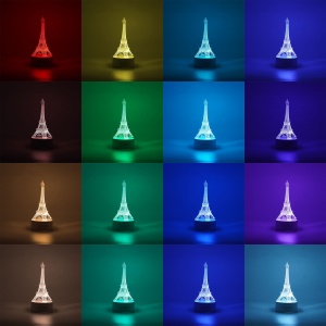 Lampa LED decorativa, Flippy, 3D, Turnul Eiffel, din material acril si lumina multicolora, alb - Img 2