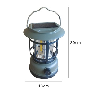 Lampa portabila camping, Felinar Vintage, ABS, Iluminare 30 COB LED, Intensitate reglabila, Acumulator inclus, Incarcare Solara si USB, 5W, Flippy, Verde - Img 2