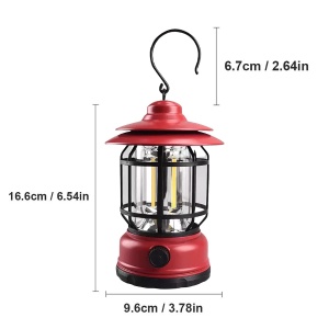 Lampa portabila camping, Felinar Vintage cu carlig, ABS, Iluminare 21 COB LED, Intensitate reglabila, 5W, Flippy, Rosu - Img 3