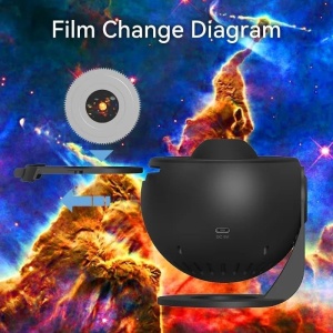 Lampa Tip Proiector Galaxie, Flippy, pentru Dormitor, Tematica Cer Instelat, Model Glob, HD, Rotire 360 de Grade, 20 de Imagini, Incarcare USB, 10 W, 15x15 cm, Negru - Img 4