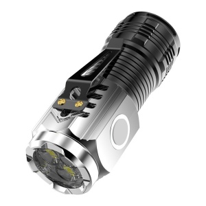 Lanterna cu 3 Nuclee Led, Flippy, Incarcare USB, Autonomie 4-20h, Raza Maxima 100-200 m, 5W, 4 x 4 x 9 cm, Suport de Agatat, Fund Magnetic, Argintiu - Img 1