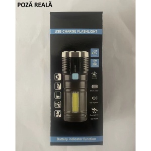 Lanterna LED Tactica 2 in 1, Flippy, 4 Moduri de Iluminare, Tip Proiector COB, Rezistenta la Apa, Reincarcabila, USB, Lanterna de Drumetii, 13.6 x 5 cm, Negru - Img 10