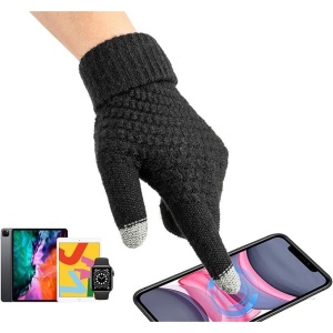 Manusi de Dama, Flippy, Functie Touchscreen (ecran tactil), Material Acril Tricotat, Manseta Elastica, Interior Catifelat, Marime Universala, Negru - Img 2