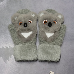 Manusi pentru Copii, Flippy, din Plus cu Umplutura de Bumbac, Protectie Termica, 24 x 20 x 3 cm, Model Koala 3D, Gri - Img 4