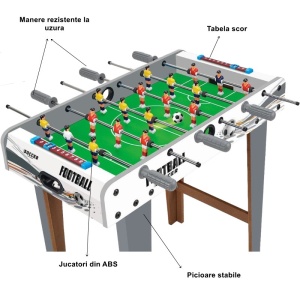 Masa de fotbal cu teren si 18 jucatori Flippy, 6 manere, cu Tablou Scor, din Metal, Lemn si ABS, 69 x 36.5 x 23 cm, cu Picioare, Design Multicolor, pentru copii/adulti - Img 2