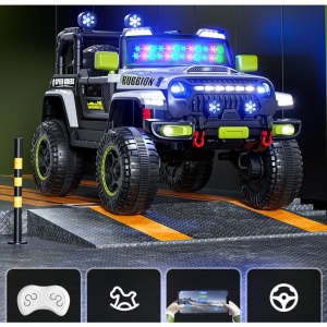 Mașină Electrică pentru Copii, Flippy, Off-Road, Conectare Bluetooth, telecomandă, Tracțiune Integrală, Lumina Intermitenta, Baterie 12V 7Ah, 120x63x68cm, Gri - Img 5