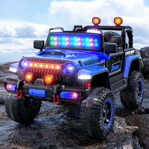 Mașină Electrică pentru Copii, Flippy, Off-Road, Conectare Bluetooth, telecomandă, Tracțiune Integrală, Lumina Intermitenta, Baterie 12V 7Ah, 120x63x68cm, Albastru - Img 3