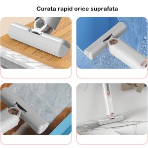 Mop de mana Flippy, mini-portabil, cu sistem de stoarcere, dispozitiv de curatat manual, cu burete absorbant, material PVA, multisuprafete si geamuri, 29.5 x 15.5 cm, alb - Img 2