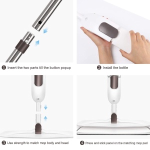 Mop plat, Flippy, cu pulverizator, pentru uz casnic, plastic, rezerva de mop din microfibra, 125x40 cm, Alb/Mov - Img 7