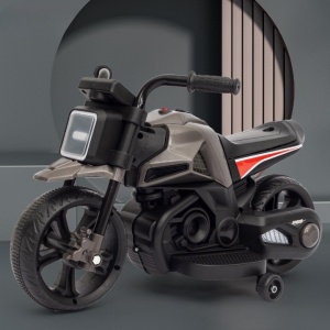 Motocicleta Electrica cu 2 Roti Mari si 2 Roti Ajutatoare, Flippy, Acumulator Incarcare, Anti-Rasturnare, Lumini, Muzica, Motor:380, Baterie 6V4.5, 41.5x70x34 cm, 4.5 Kg, 3 Ani+, Gri Negru - Img 4