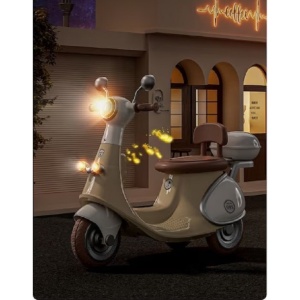 Motocicletă Electrică cu 3 Roti, Flippy, Acumulator Încarcare, Anti-Rasturnare, Lumini, Sunete, Baterie 6V 7Ah, Telecomanda, 95x67x36cm, Bej - Img 6