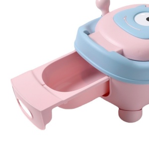 Olita pentru Copii, Flippy, +6 luni, Compartiment Detasabil, cu Capac, Antiderapanta, din Plastic, Colac Moale, Model Animat Ciclop, cu Maner, 33 x 21 x 45 cm, Albastru/Roz - Img 7
