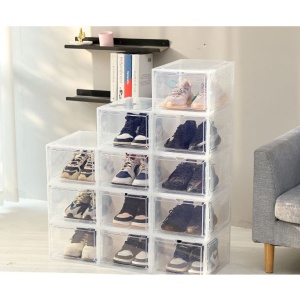 Organizator de Pantofi, Flippy, din PP+ABS, Usa Frontala Magnetica, Rezistenta la Praf, Anti-Oxidare, Utilizare Multipla, 36 x 28 x 21 cm, Transparent - Img 6