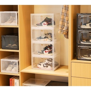 Organizator de Pantofi, Flippy, din PP+ABS, Usa Laterala Magnetica, Rezistenta la Praf, Anti-Oxidare, Utilizare Multipla, 36 x 28 x 21 cm, Gri Transparent - Img 3