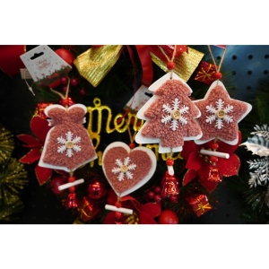 Ornament de brad broderie cu stea, Flippy, roz, lemn, 18 cm - Img 3