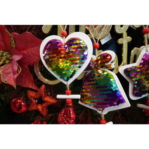 Ornament de brad inima din paiete, Flippy, multicolor, lemn, 18 cm - Img 5