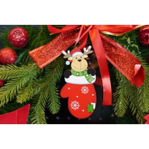 Ornament de brad ren in manusa, Flippy, rosu, lemn, 14 cm - Img 3