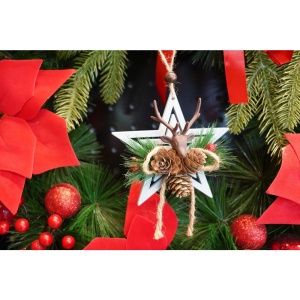 Ornament de brad stea cu cerb, Flippy, multicolor, lemn, 15 cm - Img 3