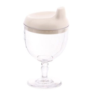 Pahar din Plastic Transparent cu Picior, Flippy, pentru Copii, 14 x 7.7 cm, cu Cioc Antiscurgere, + 3 Ani, Fara Maner, Alb - Img 1